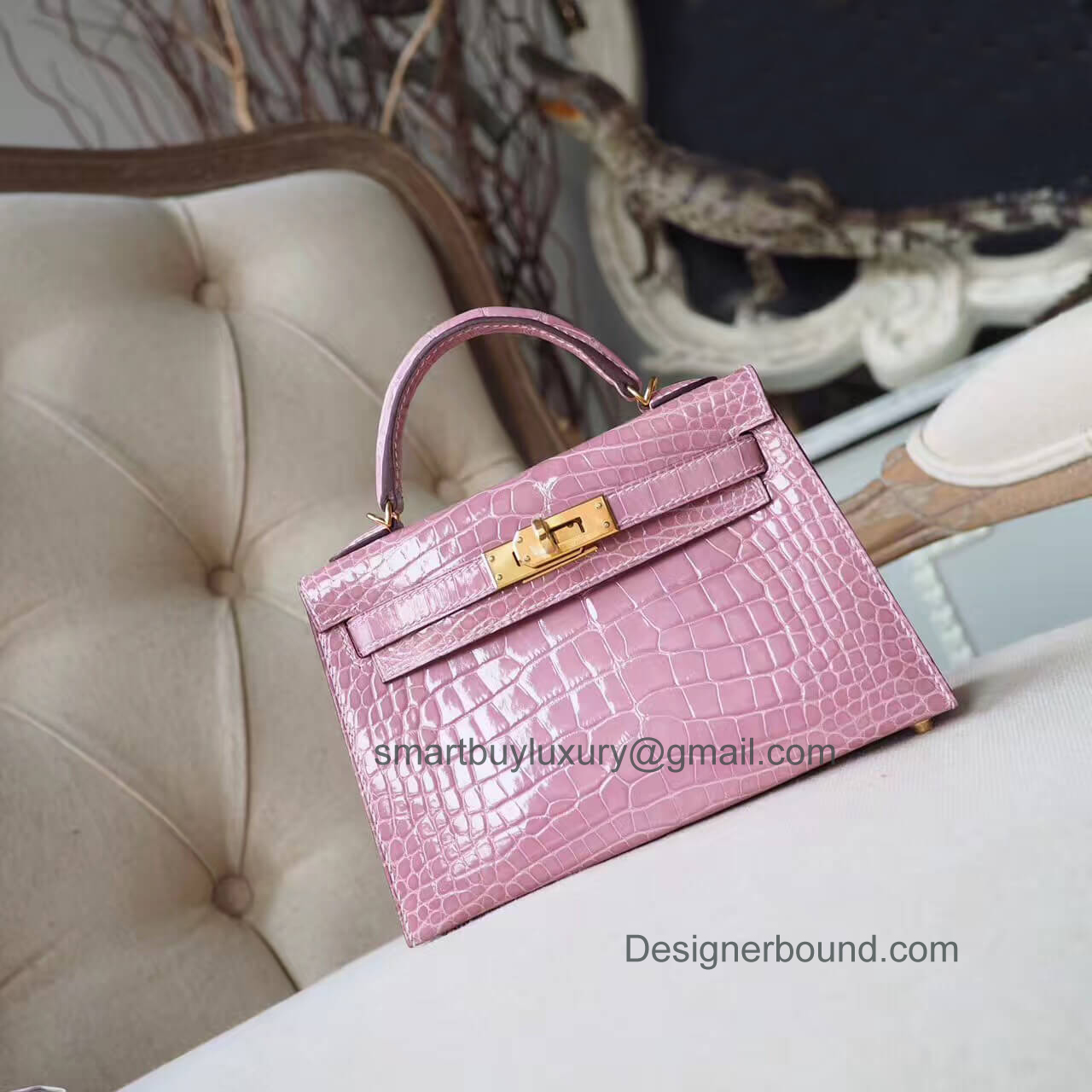 Hermes Mini Kelly II Bag in cc94 Terre Cuite Shiny Alligator